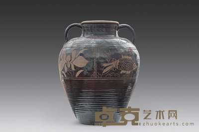 西夏 刻花双耳罐 高56cm